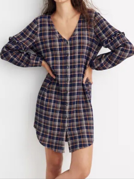 Madewell Dresses & Skirts - Madewell Ruffle Shirt Dress Size M Plaid
